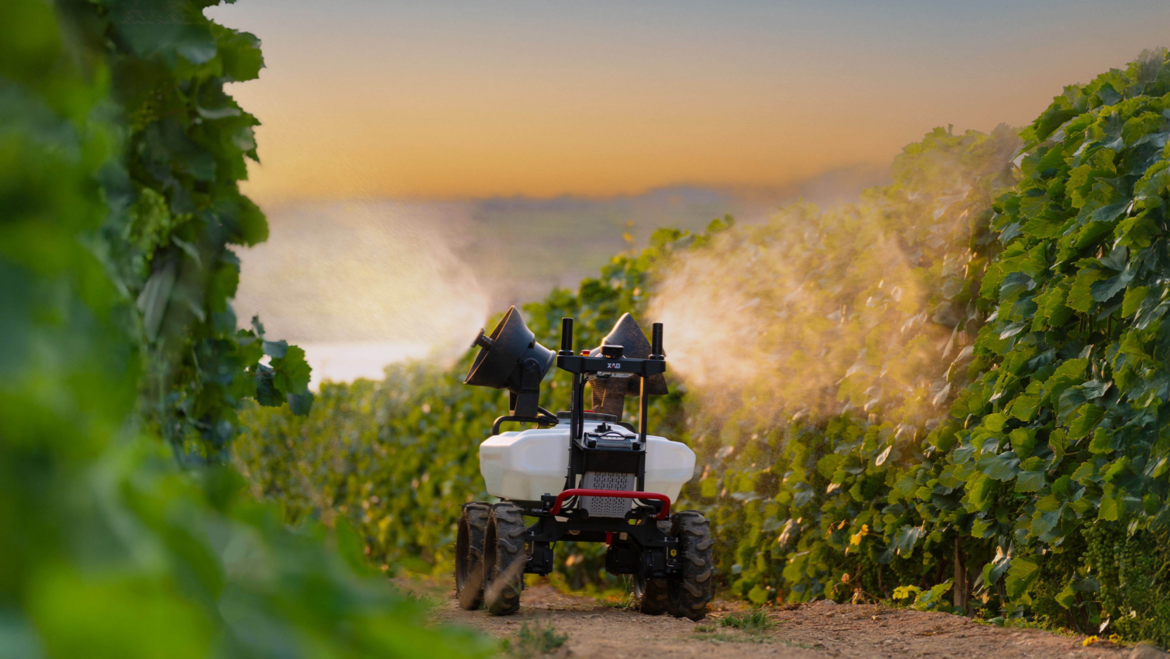 XAG R100 JetSprayers directing airflow through a crop canopy