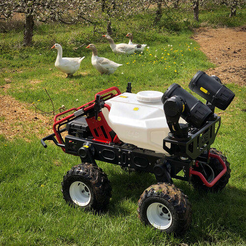 Geese and robot together in farm (source: AutoSpray Systems)