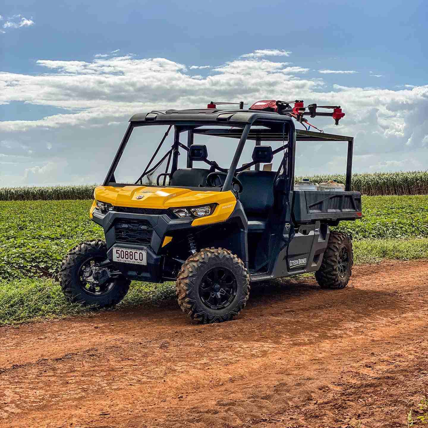 Queensland farmers were equipped with this new combo of a ground unit fitted out boom sprays and a spot spraying drone on top, which has been put straight to work last month.
