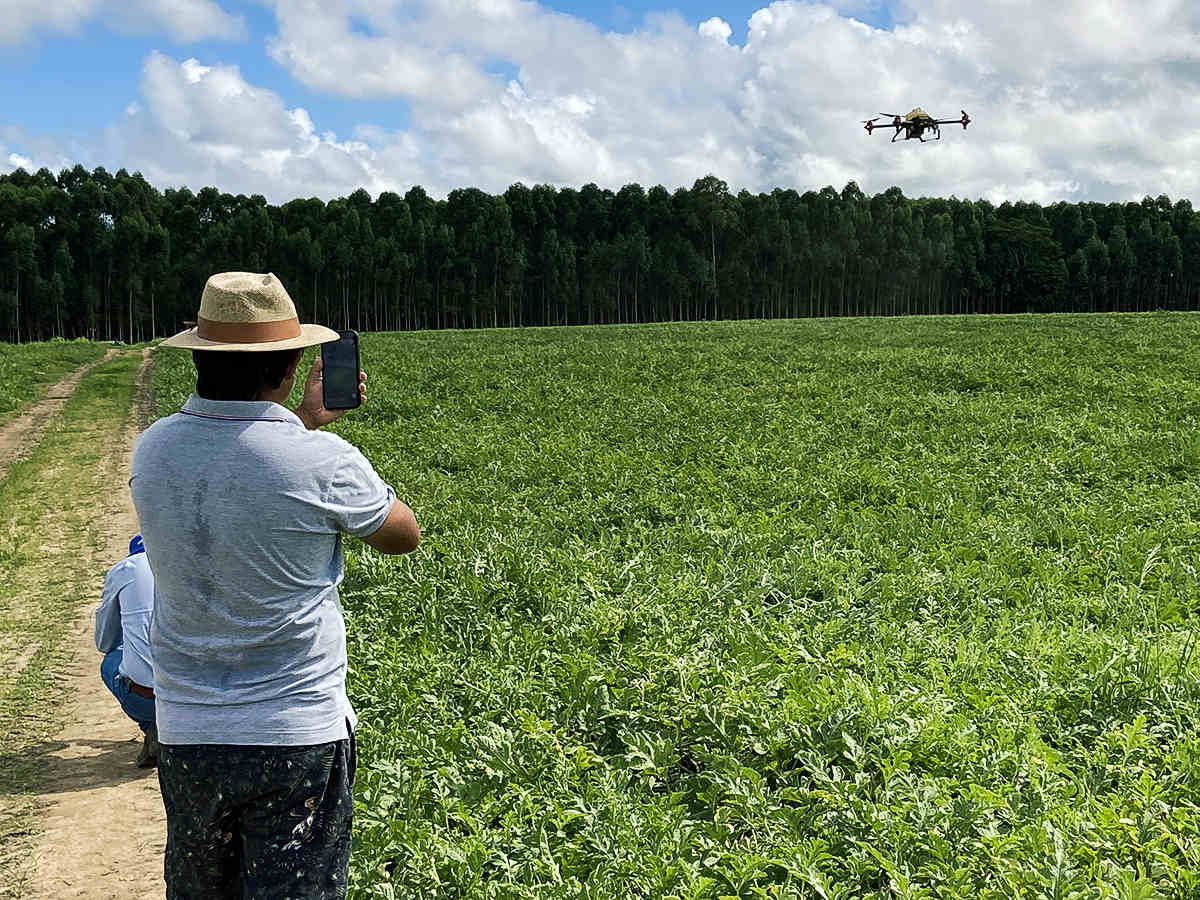 Keep a safe distance from drone taking-off, landing and spraying to avoid the risk of unpredictable injuries and exposure to agrochemicals